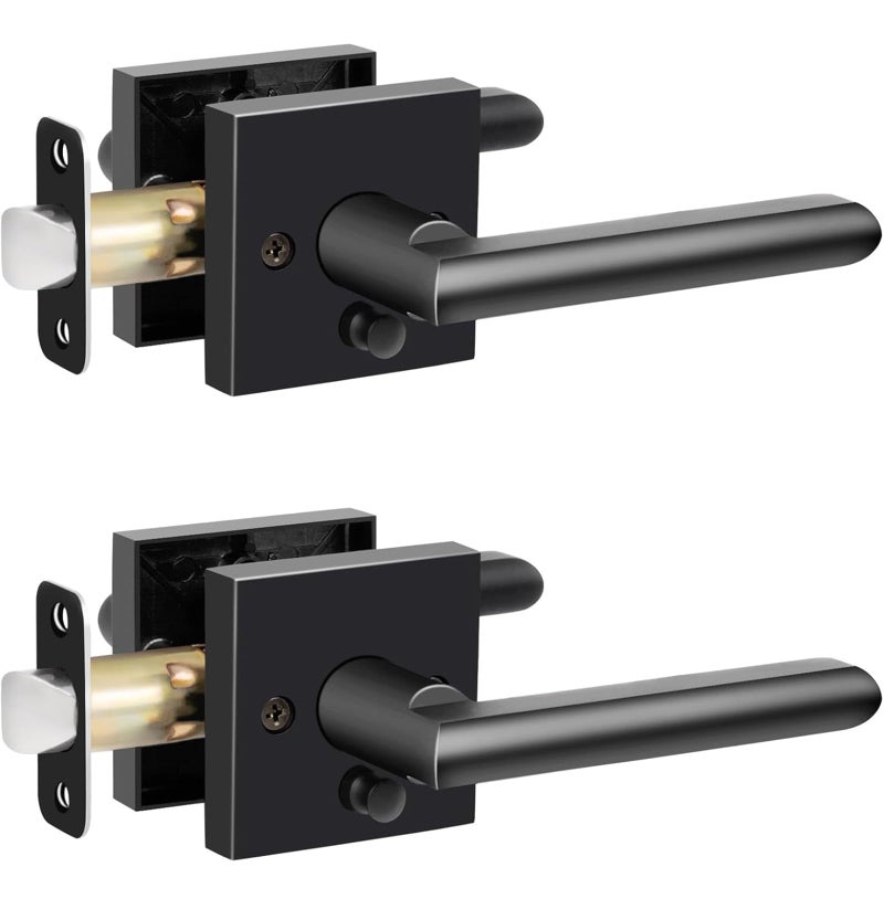 HOSOM 2 Pack Black Door Handle Interior Passage Door Lever for Hall and Closet Heavy Duty Reversible Door Handles Knob with Square Plate Left or Right Handing No Locking Matte Black - Image 1
